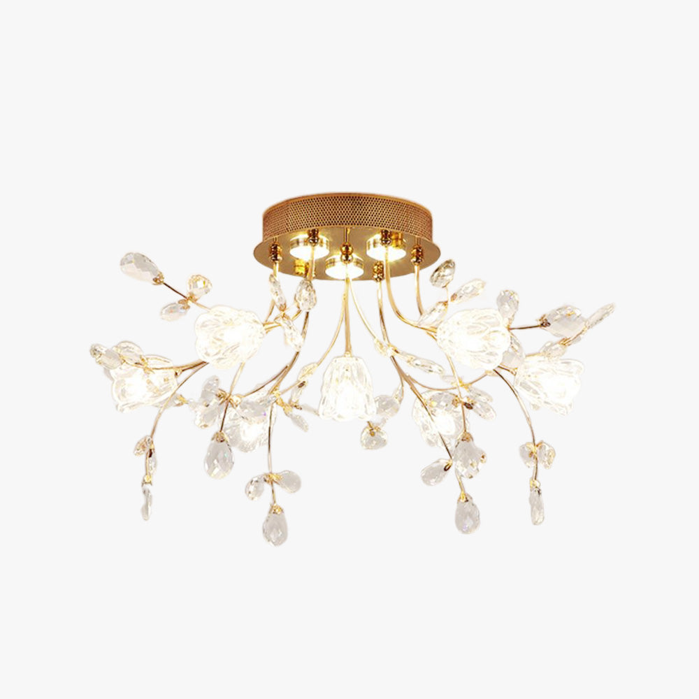 Arisha Art Deco Elegant Golden Crystal Flower Flush Mount Ceiling Light | ventumra