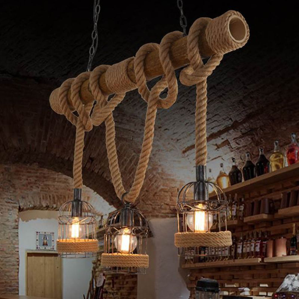 Silva Vintage 3 Heads Wood Rope Pendant Light | ventumra