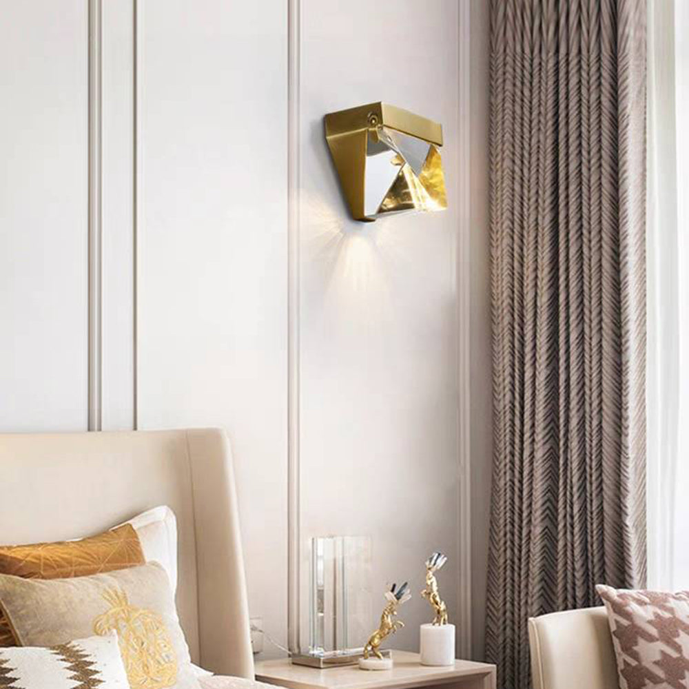 Laxor Waterproof Diamond Shape Metal/Crystal Outdoor Wall Lamp, Gold/Black - Neutralighting