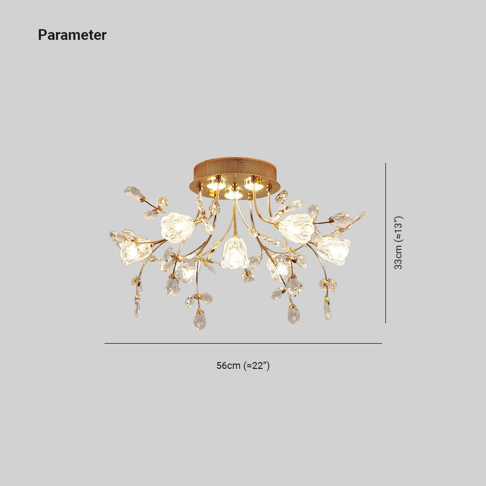 Arisha Art Deco Elegant Golden Crystal Flower Flush Mount Ceiling Light | ventumra