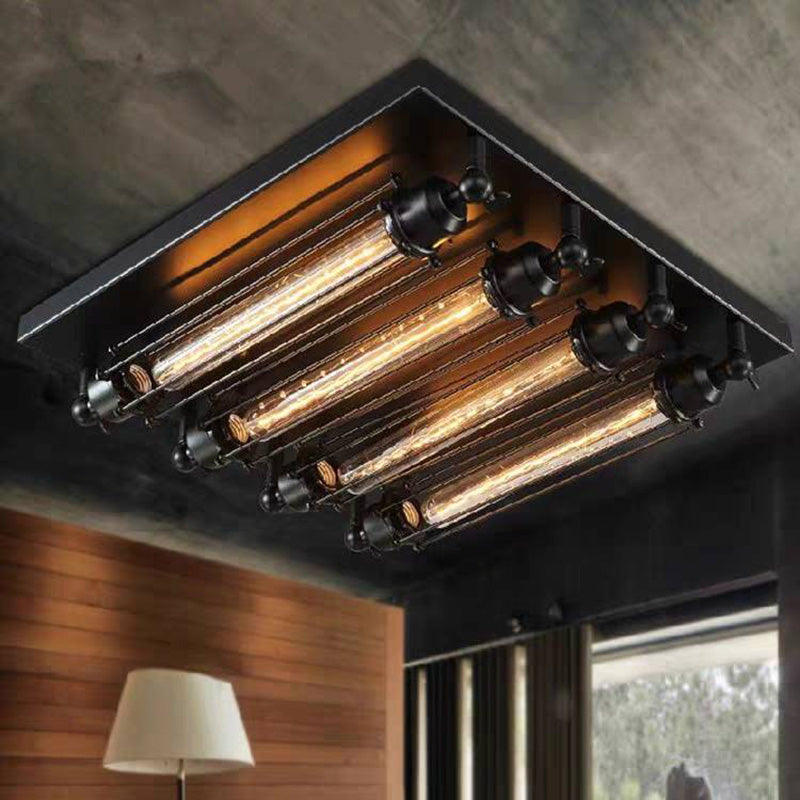 Austin Vintage Tubed Metal Flush Mount Ceiling Light, Black, Living Room | ventumra