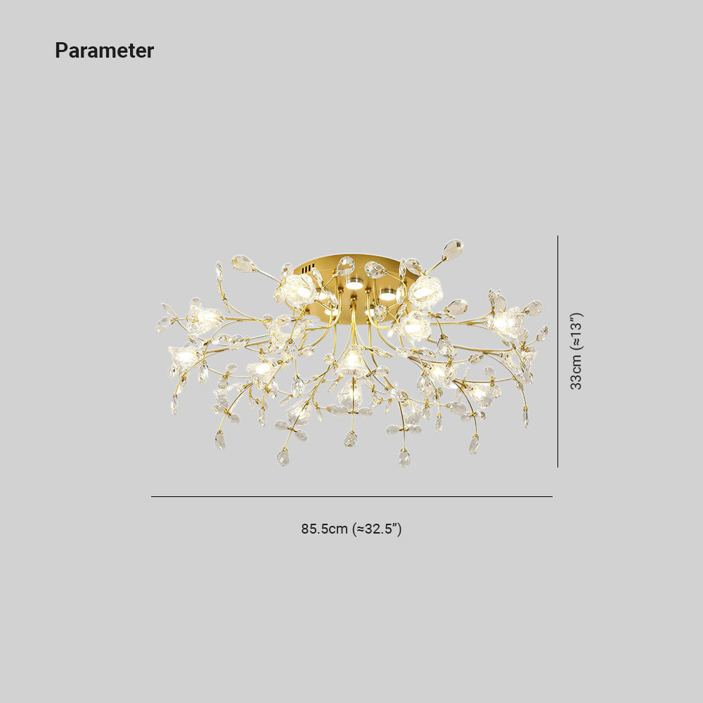 Arisha Art Deco Elegant Golden Crystal Flower Flush Mount Ceiling Light | ventumra