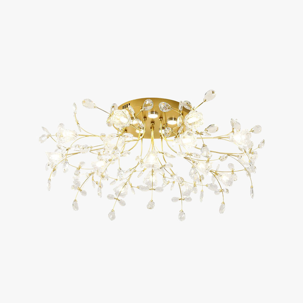 Arisha Art Deco Elegant Golden Crystal Flower Flush Mount Ceiling Light | ventumra