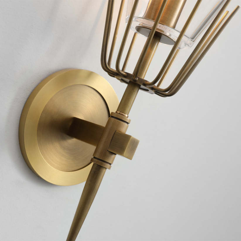 Arisha Vintage Lantern Glass Wall Lamp, Gold | ventumra