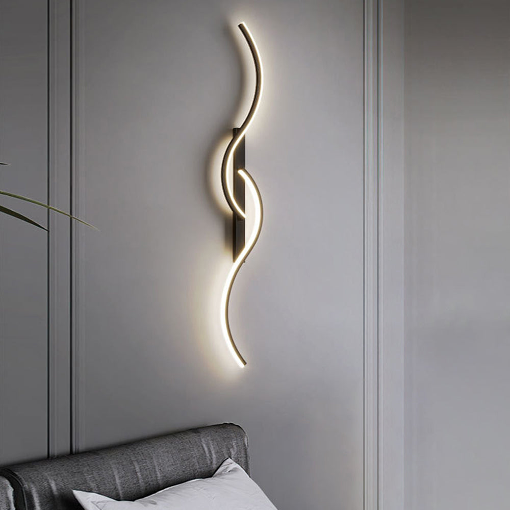 Lumor Modern Linear Wave Bedroom Wall Lamp, Black/Gold - Neutralighting