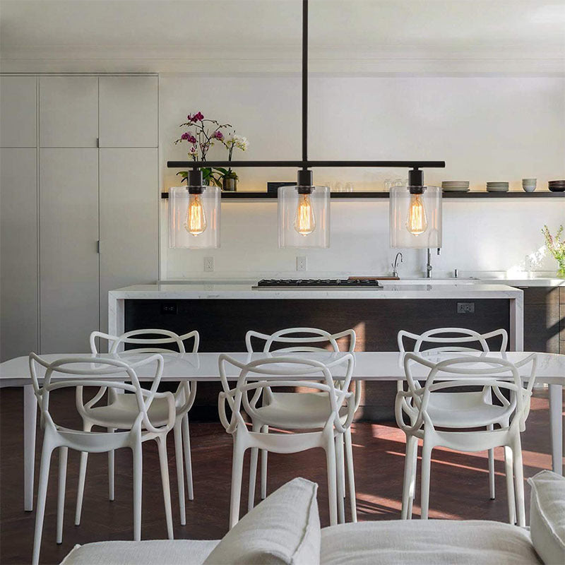 Arisha Industrial Minimalist LED Chandelier Black Metal Kitchen Island | ventumra