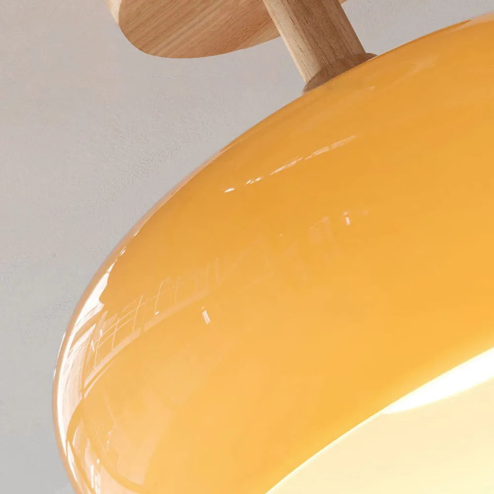 Valentina Flush Mount Ceiling Light Cup Minimalist Wood/Glass White/Orange | ventumra