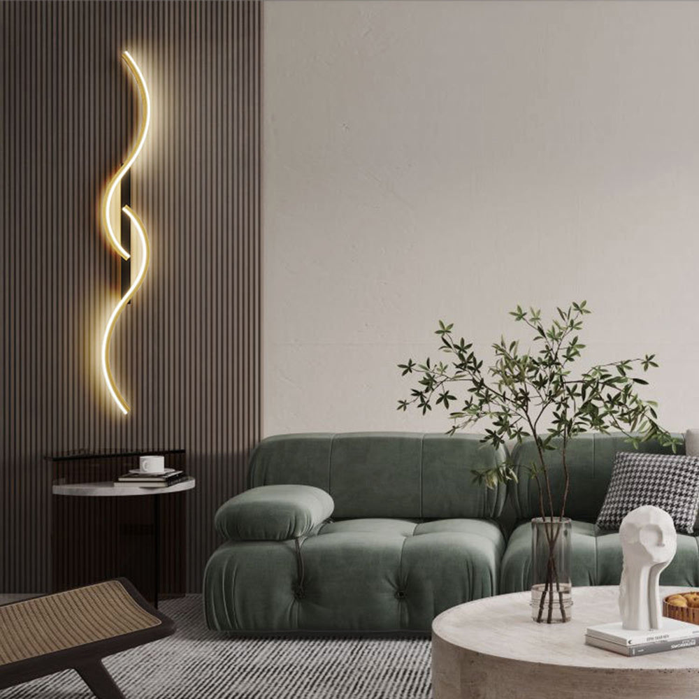 Lumor Modern Linear Wave Bedroom Wall Lamp, Black/Gold | ventumra