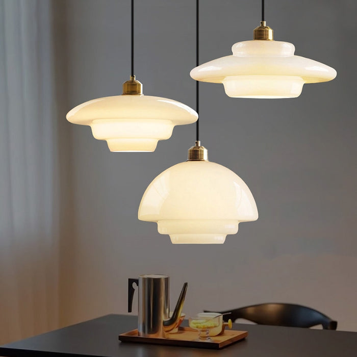Ardelle | Ivory Glass Pendant Light In Mid-Century Style