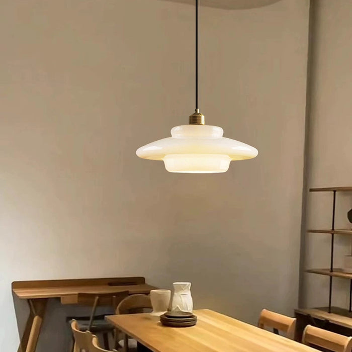 Ardelle | Ivory Glass Pendant Light In Mid-Century Style