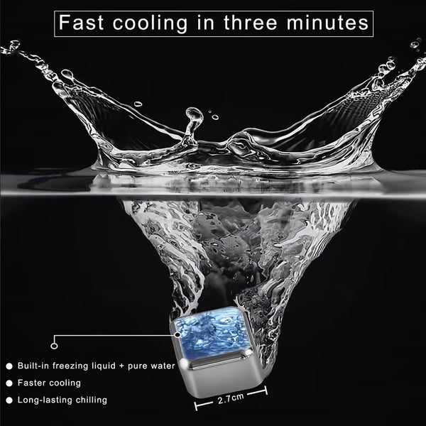 Reusable Stainless Steel Ice Cubes Set of 8 with Silicone Tongs