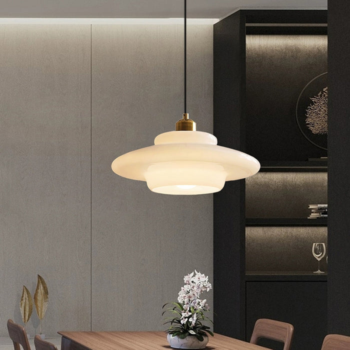 Ardelle | Ivory Glass Pendant Light In Mid-Century Style