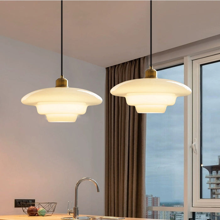 Ardelle | Ivory Glass Pendant Light In Mid-Century Style