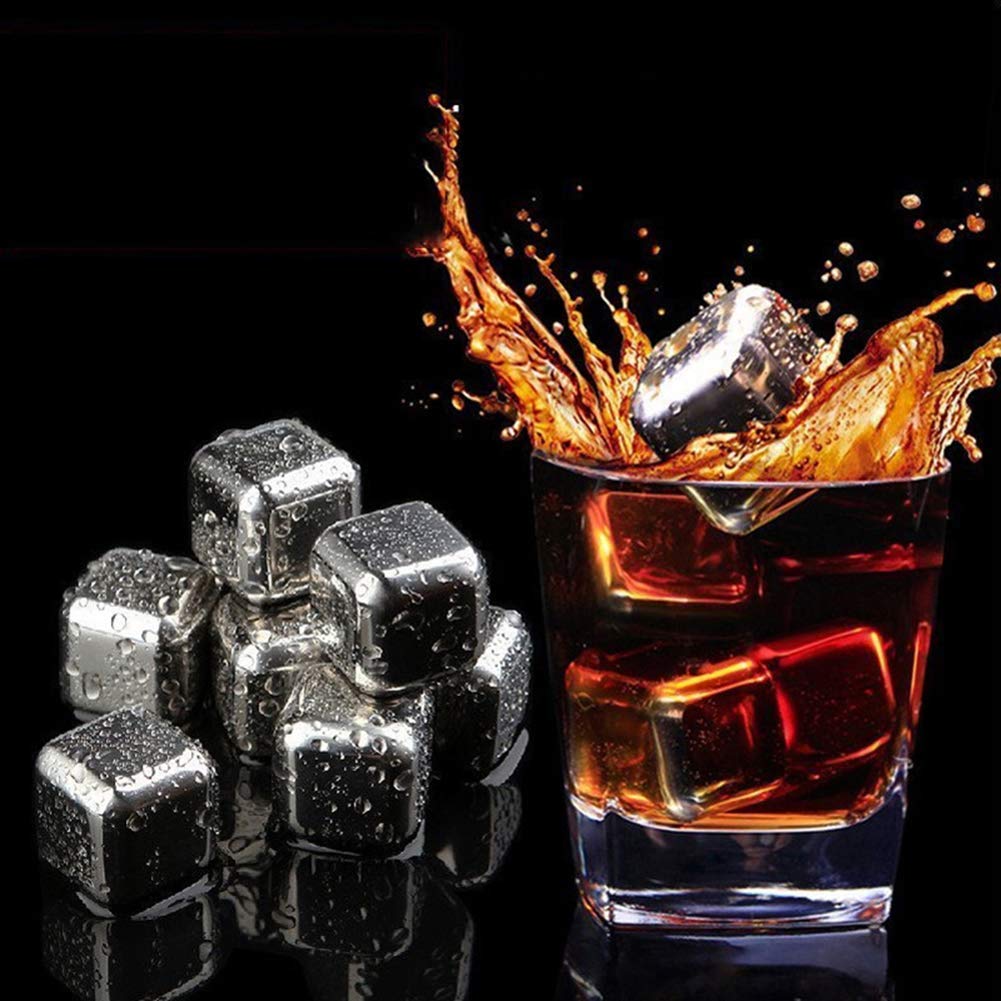 Reusable Stainless Steel Ice Cubes Set of 8 with Silicone Tongs