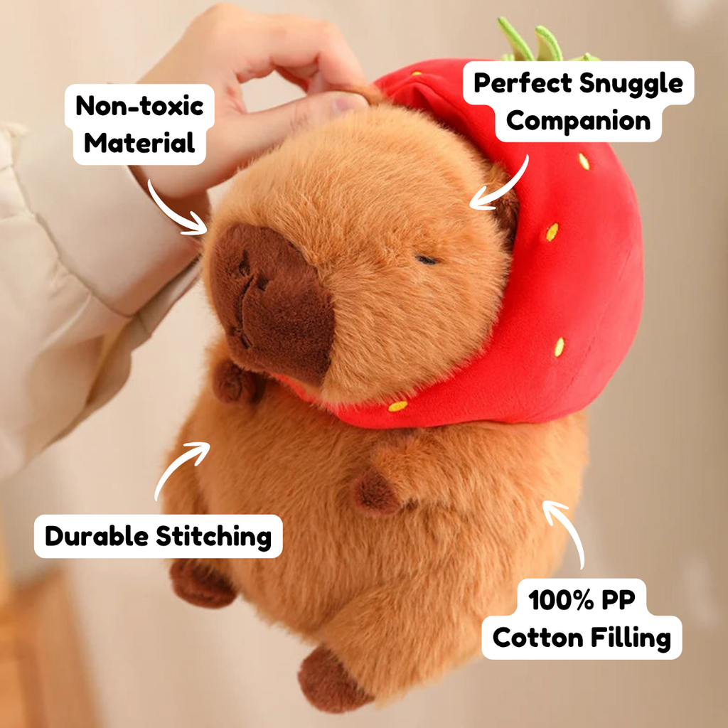 Peluche kawaii di capibara con cappello a forma di fragola | ventumra