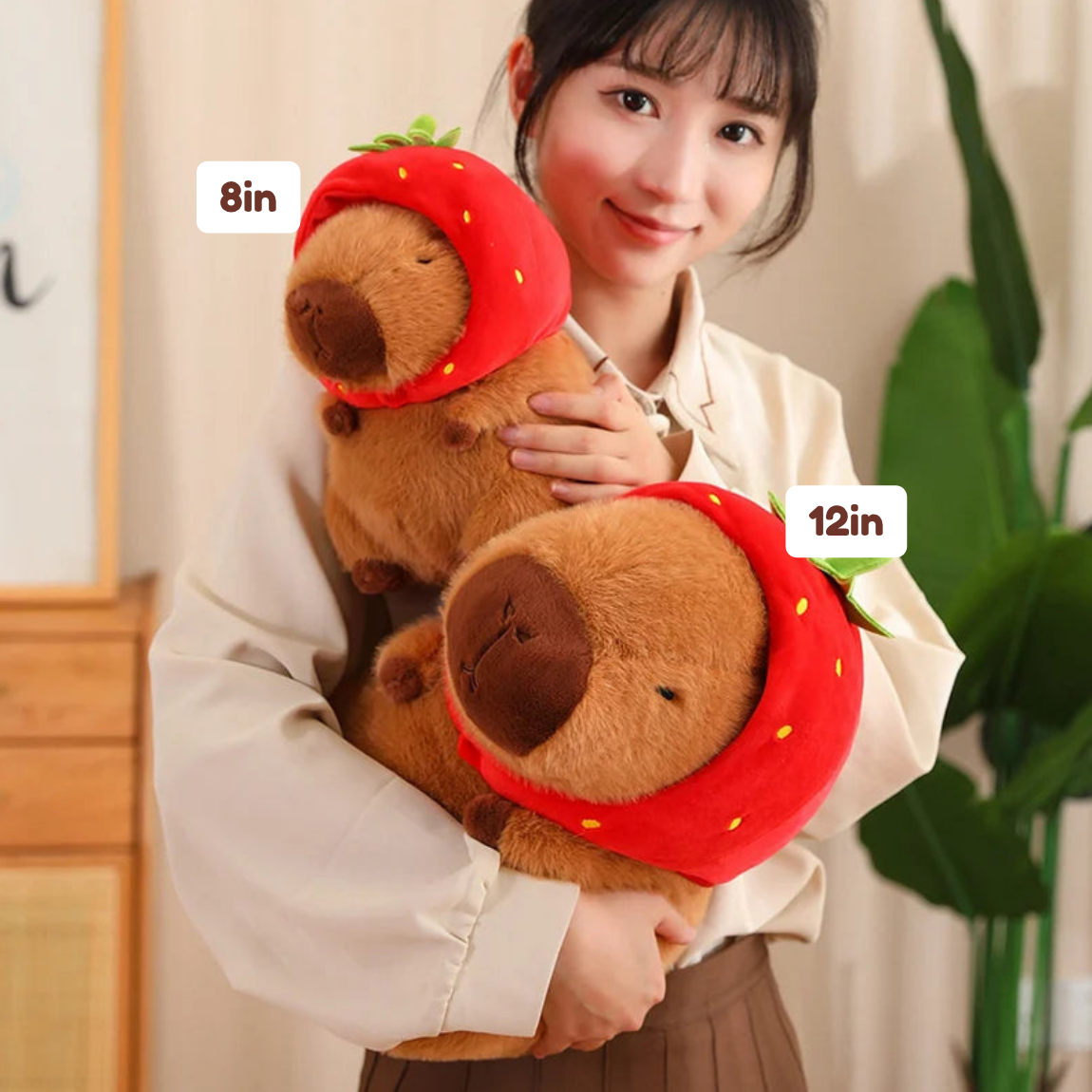 Peluche kawaii di capibara con cappello a forma di fragola | ventumra