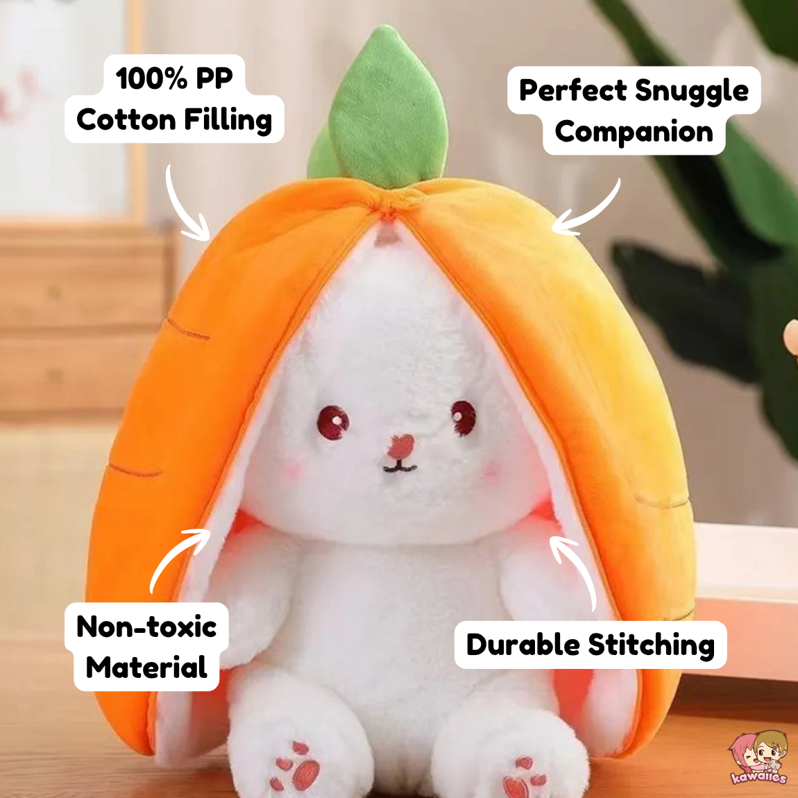 Fluffy Strawberry Carrot Bunny Zip Up Plushie | ventumra