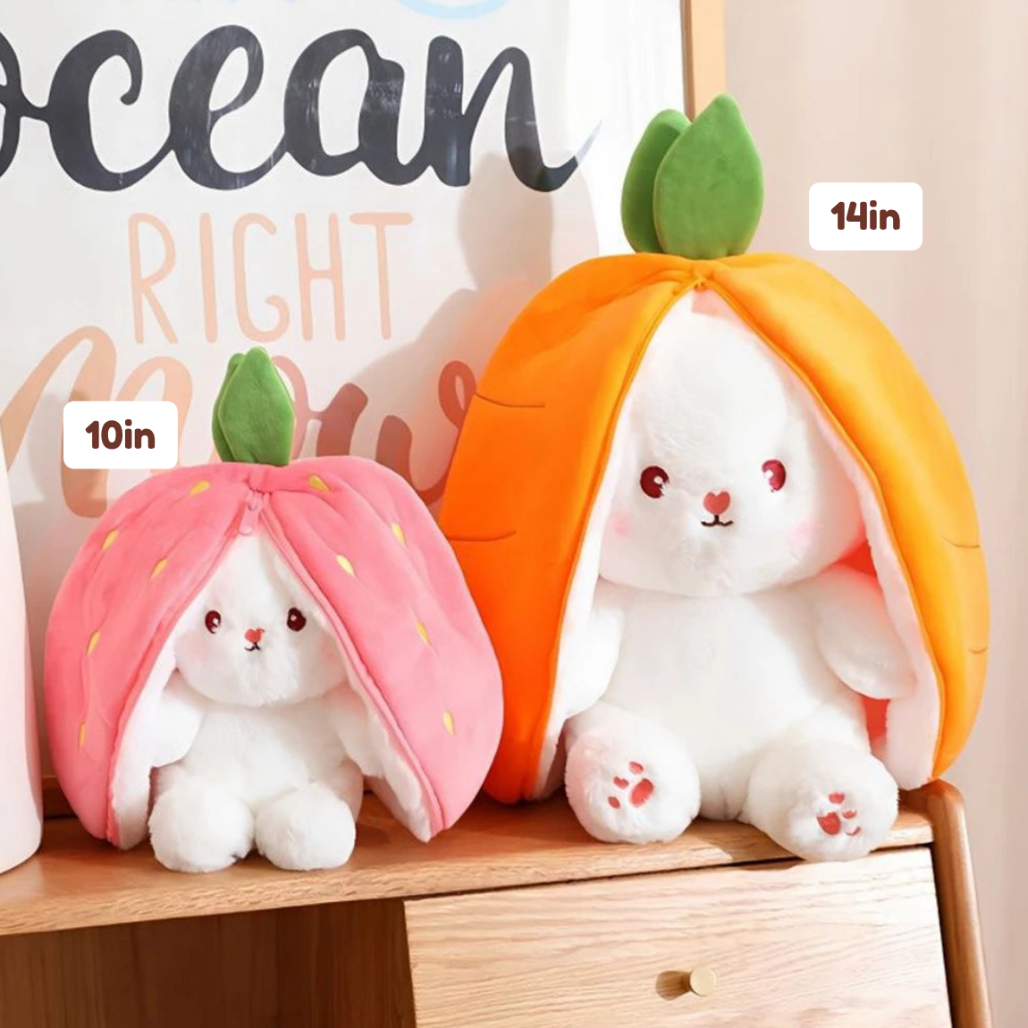 Fluffy Strawberry Carrot Bunny Zip Up Plushie | ventumra