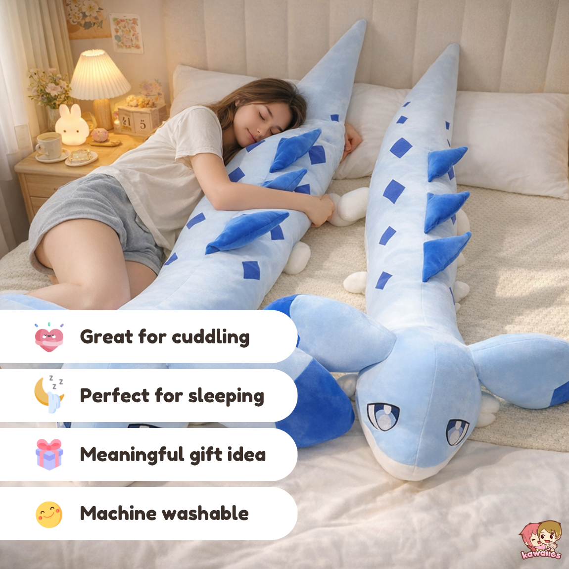 Peluche dragon bleu layette kawaii allongé Sofi | ventumra