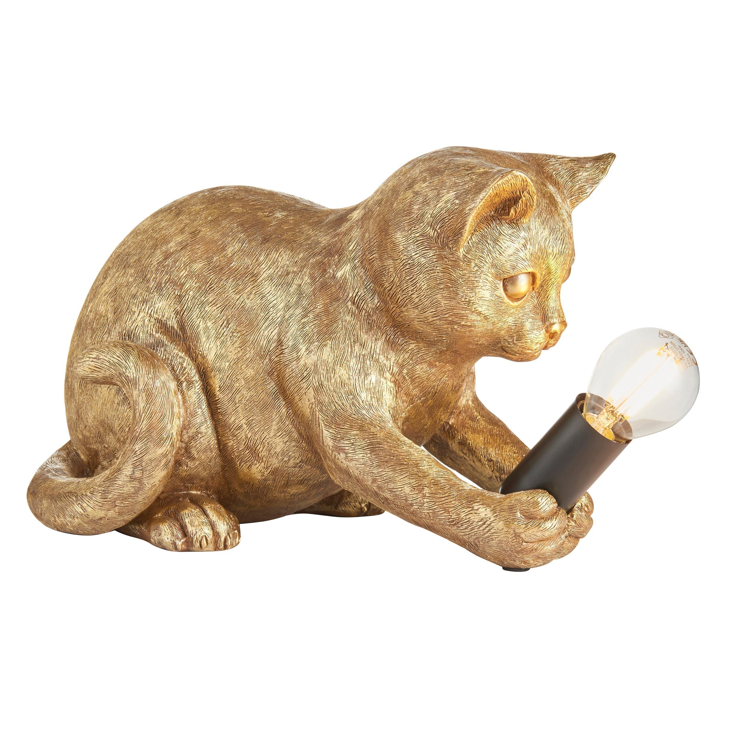 WhiskerGlow Resin Cat Table Lamp Antique Gold Matte Black
