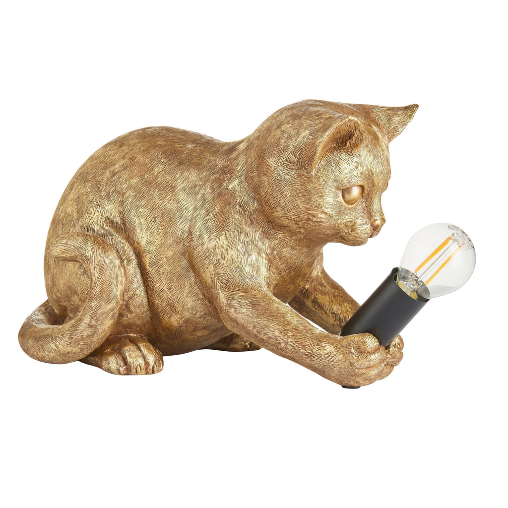 WhiskerGlow Resin Cat Table Lamp Antique Gold Matte Black