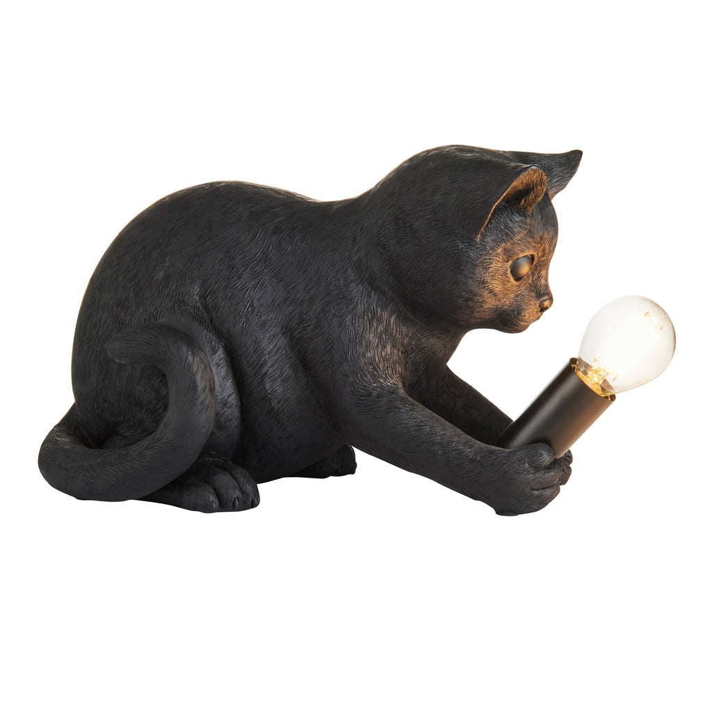 WhiskerGlow Resin Cat Table Lamp Antique Gold Matte Black