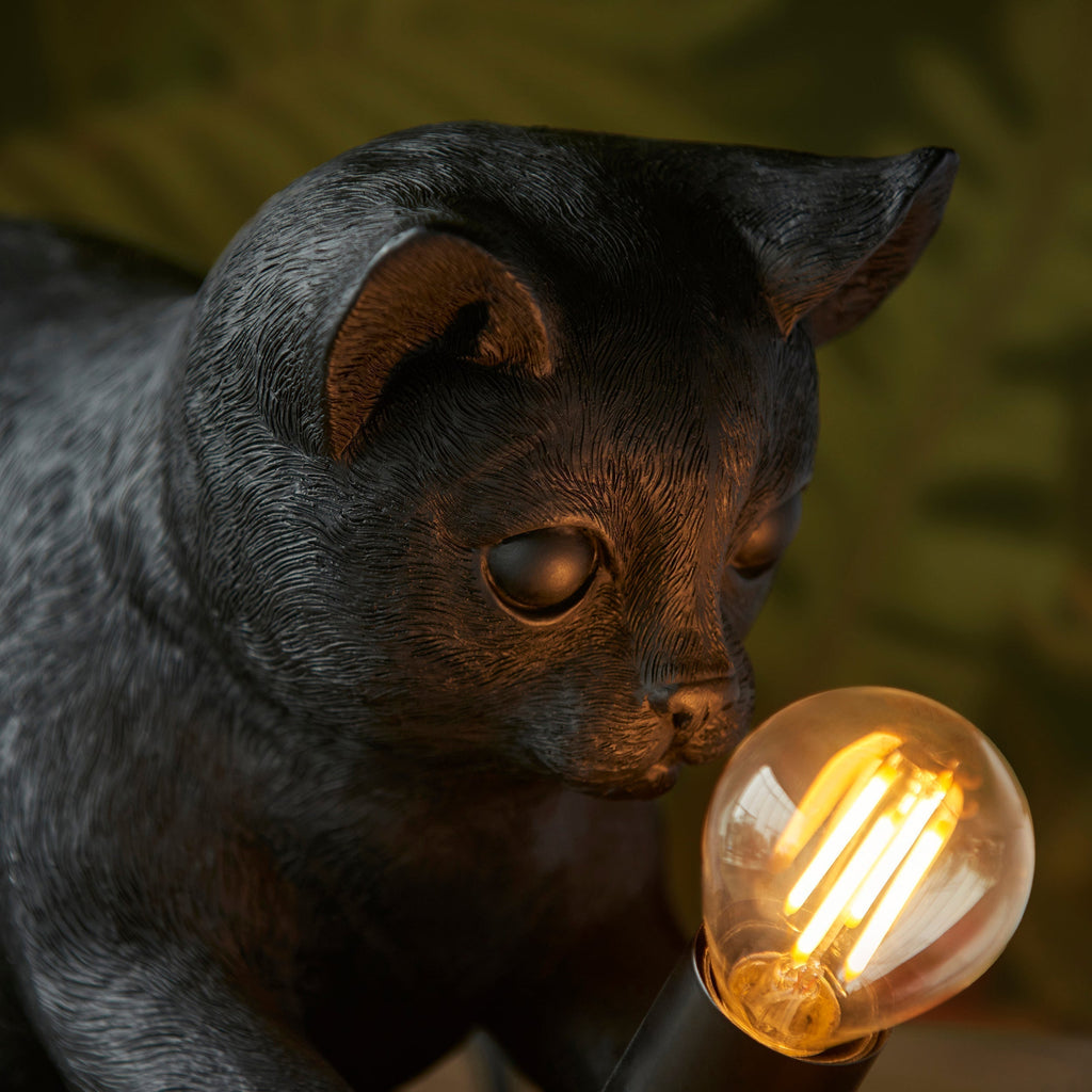 WhiskerGlow Resin Cat Table Lamp Antique Gold Matte Black