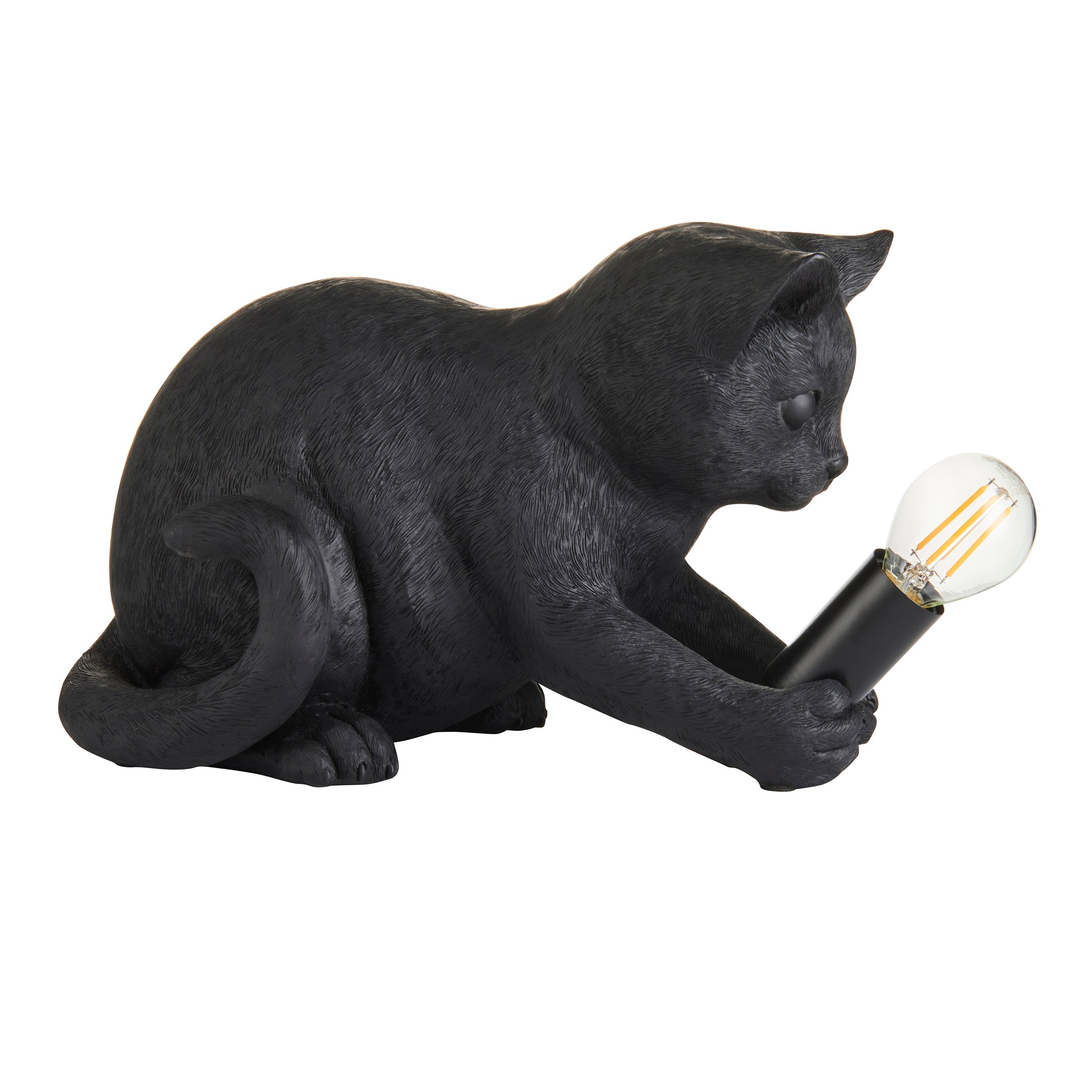 WhiskerGlow Resin Cat Table Lamp Antique Gold Matte Black