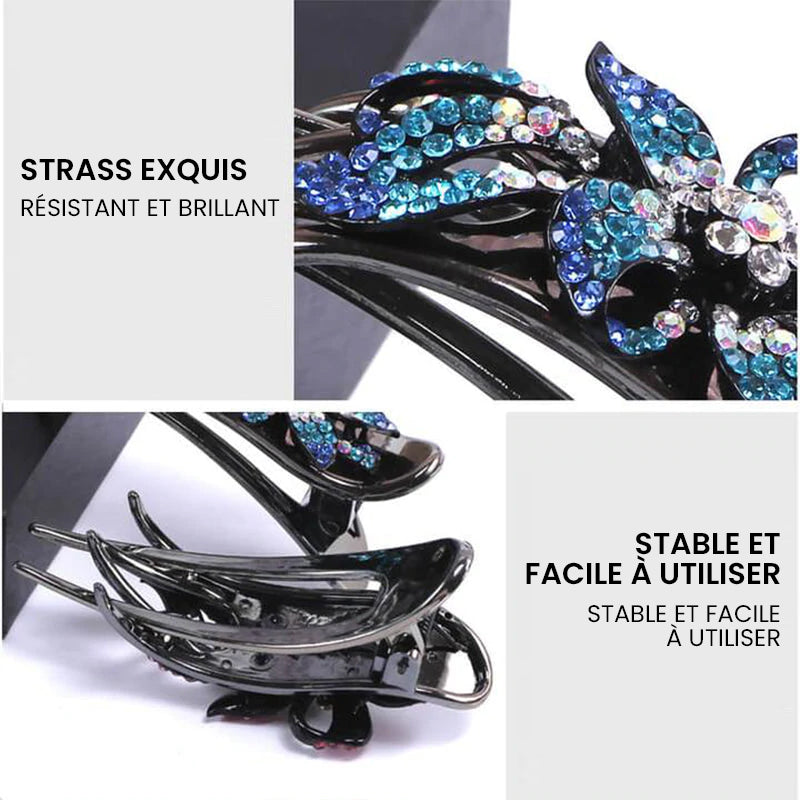 Forcina elegante GlamourClip con doppio fiore - accessorio per capelli alla moda