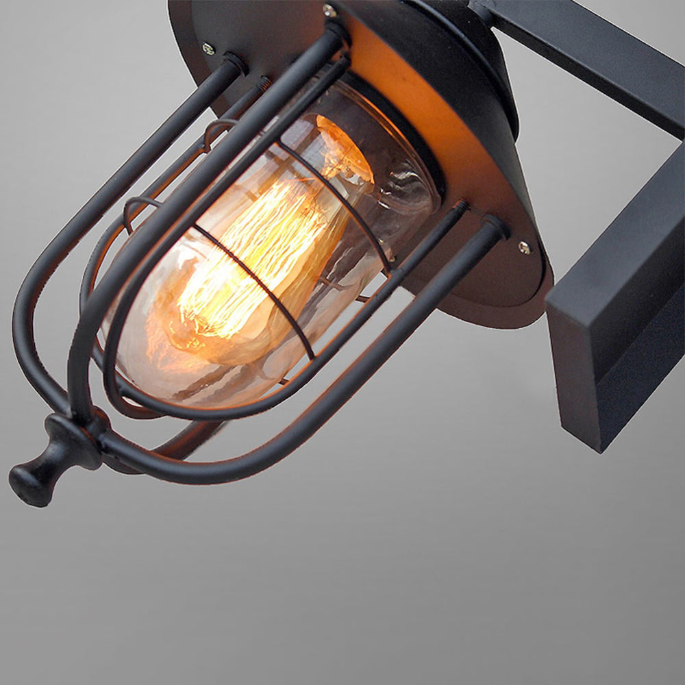 Ray Vintage Lantern Shaped Metal Outdoor Wall Lamp, Black | ventumra