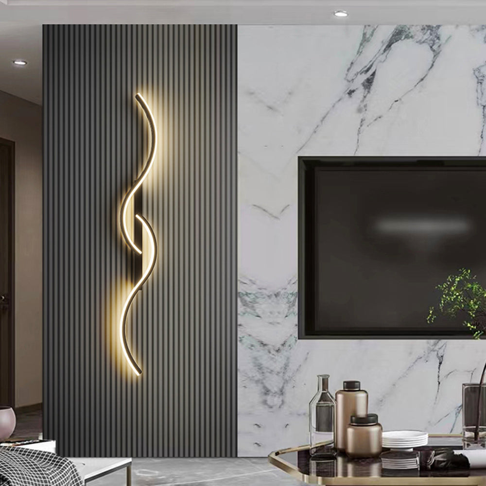 Lumor Modern Linear Wave Bedroom Wall Lamp, Black/Gold | ventumra