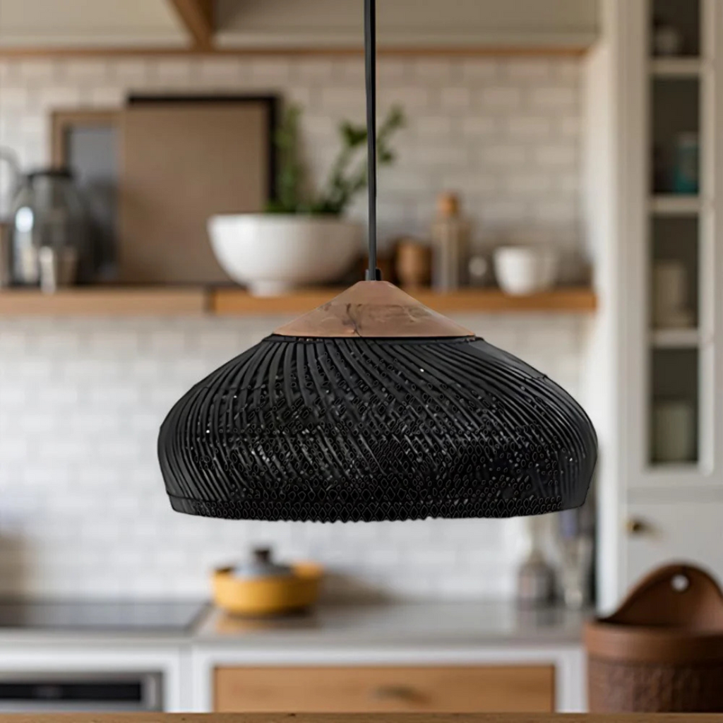 Aurelle Hand-Woven Rattan Boho Pendant Ceiling Light