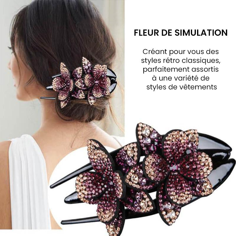 Forcina elegante GlamourClip con doppio fiore - accessorio per capelli alla moda
