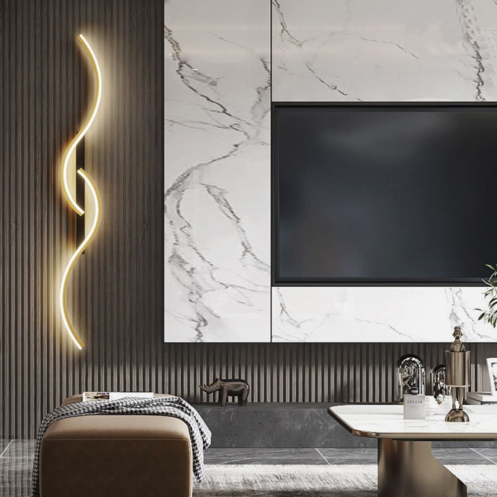 Lumor Modern Linear Wave Bedroom Wall Lamp, Black/Gold | ventumra