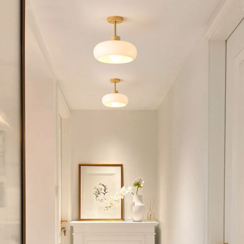 Valentina Flush Mount Ceiling Light Cup Minimalist Wood/Glass White/Orange - Neutralighting