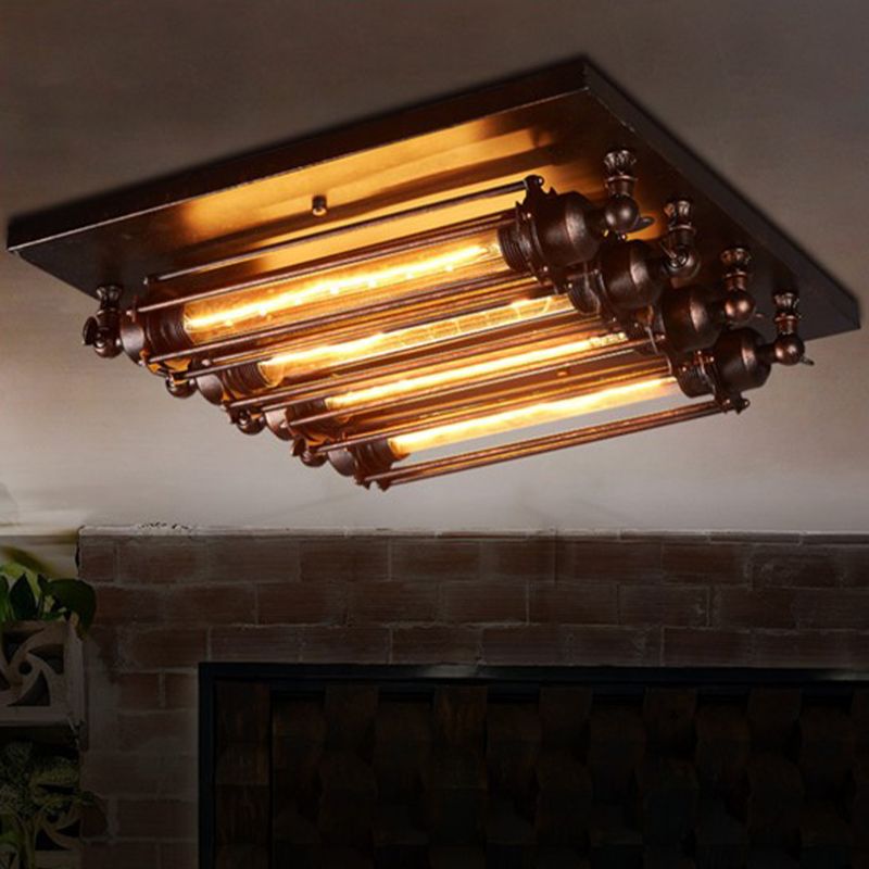 Austin Vintage Tubed Metal Flush Mount Ceiling Light, Black, Living Room | ventumra