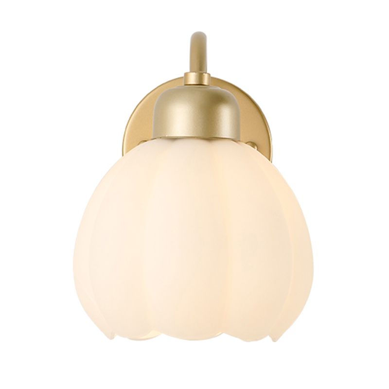 Valentina Nordic Flower Vanity Glass Metal Wall Lamp, Gold/Ivory | ventumra
