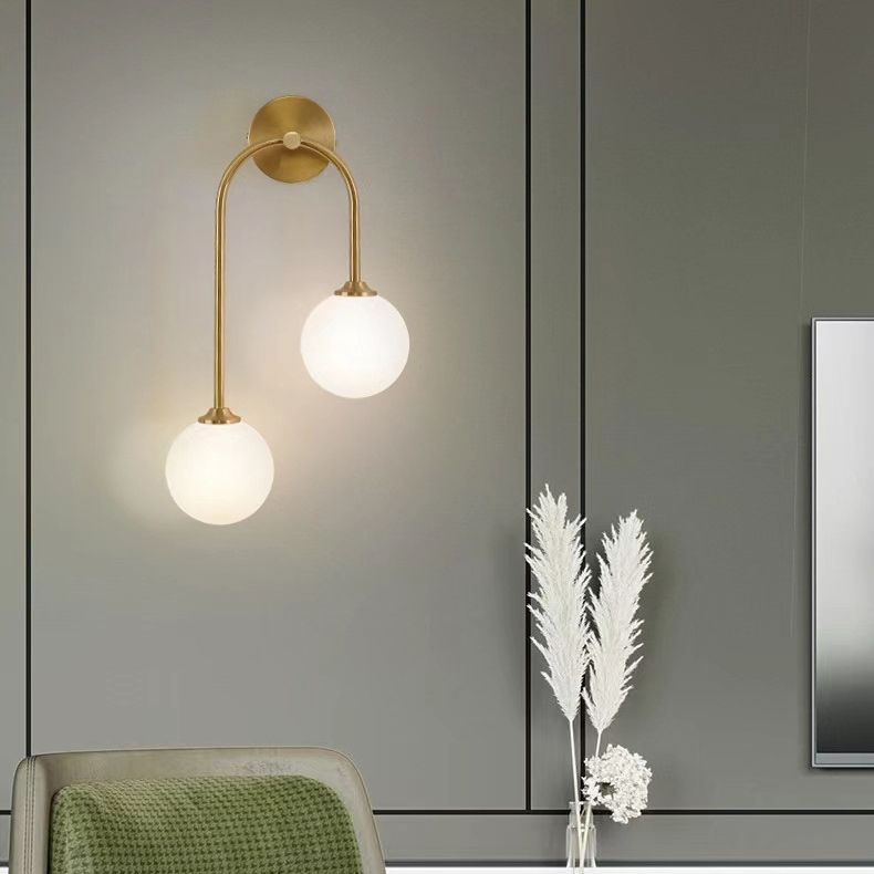 Valentina Modern Arc Globe Glass Wall Lamp, Brass, Living Room | ventumra