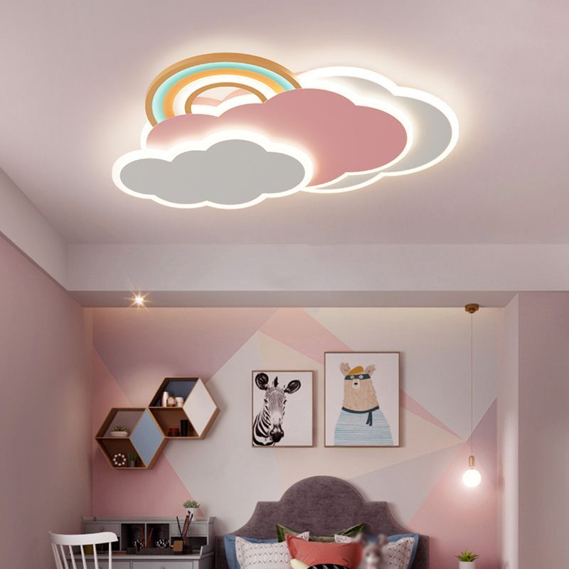 Aria Modern Cloud/Rainbow Flush Mount Ceiling Light Pink/White | ventumra