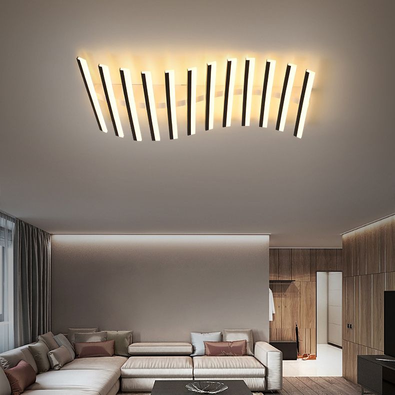 Arisha Flush Mount Ceiling Light Linear Modern,Wave Black, Living Room - Neutralighting