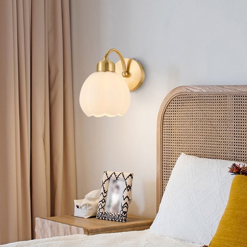 Valentina Nordic Flower Vanity Glass Metal Wall Lamp, Gold/Ivory | ventumra