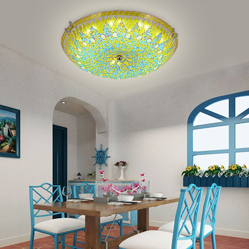 Tiffany Modern Mediterranean Glass Flush Mount Ceiling Light Blue/Yellow/White | ventumra