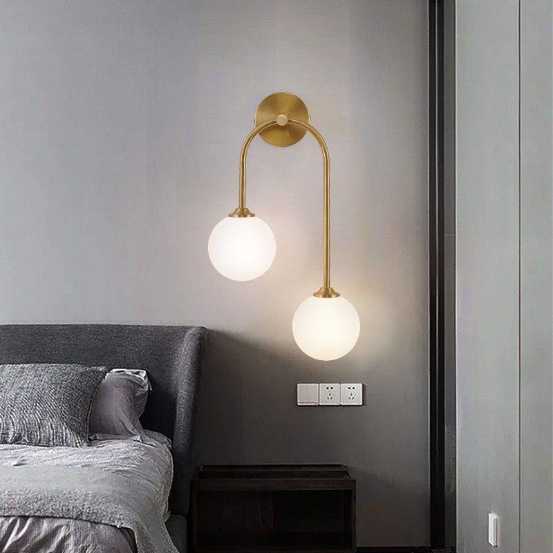Valentina Modern Arc Globe Glass Wall Lamp, Brass, Living Room | ventumra