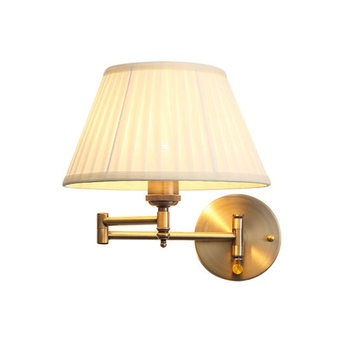 Arisha Wall Lamp Vintage, Pleated Fabric Adjustable, White/Beige, Bedroom | ventumra