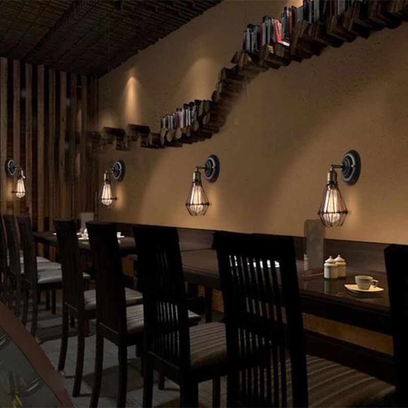 Alessio Industrial Lantern Shaped Metal Wall Lamp, Black/Rust | ventumra