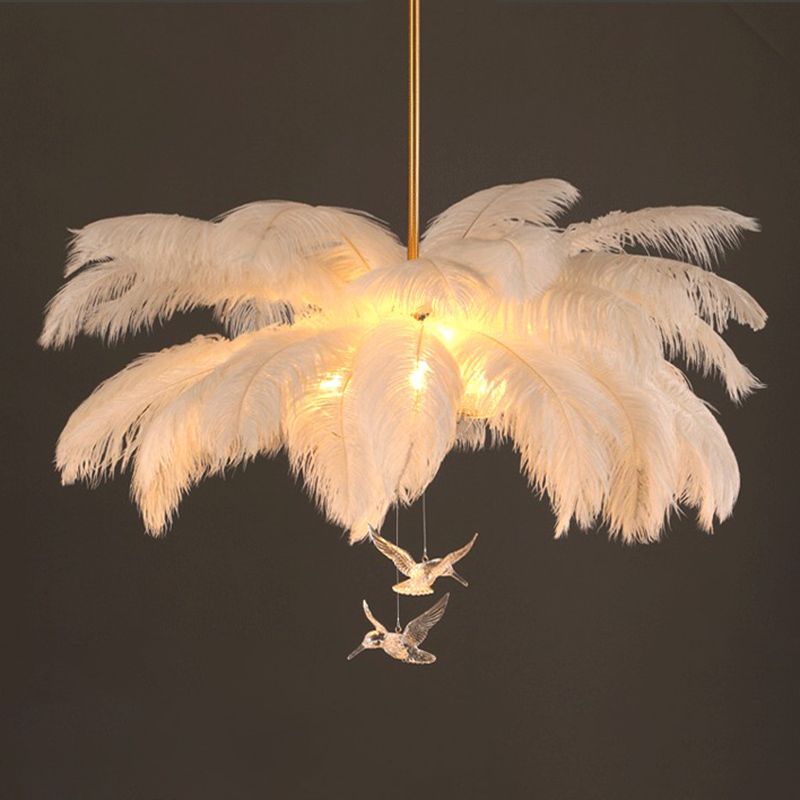 O'Moore Ostrich Contemporary Elegant Feather Chandelier, White | ventumra