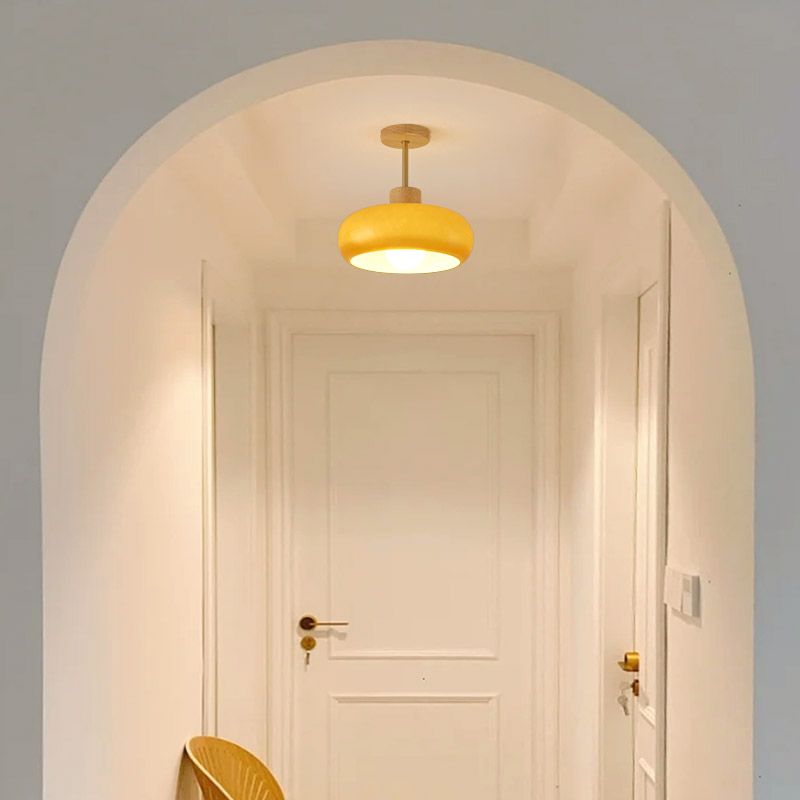 Valentina Flush Mount Ceiling Light Cup Minimalist Wood/Glass White/Orange - Neutralighting