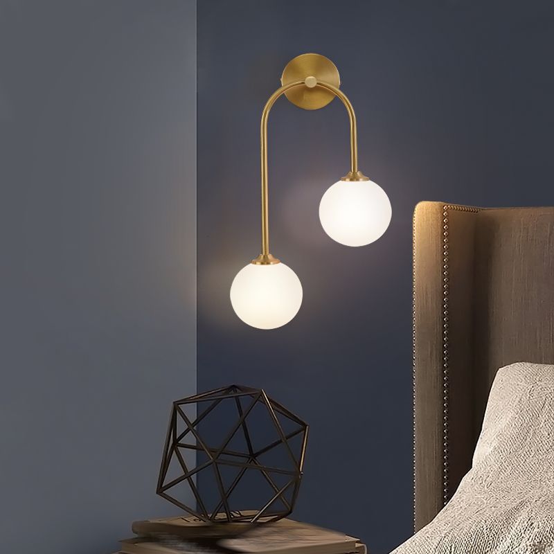 Valentina Modern Arc Globe Glass Wall Lamp, Brass, Living Room | ventumra