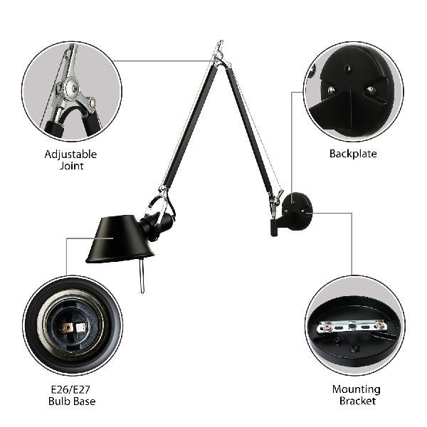 Epoch Modern Simple Adjustable Wall Lamp, Black/Chrome, Bedroom | ventumra