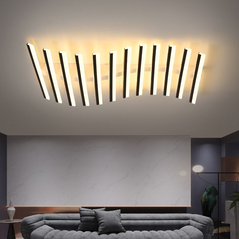 Arisha Flush Mount Ceiling Light Linear Modern,Wave  Black, Living Room | ventumra